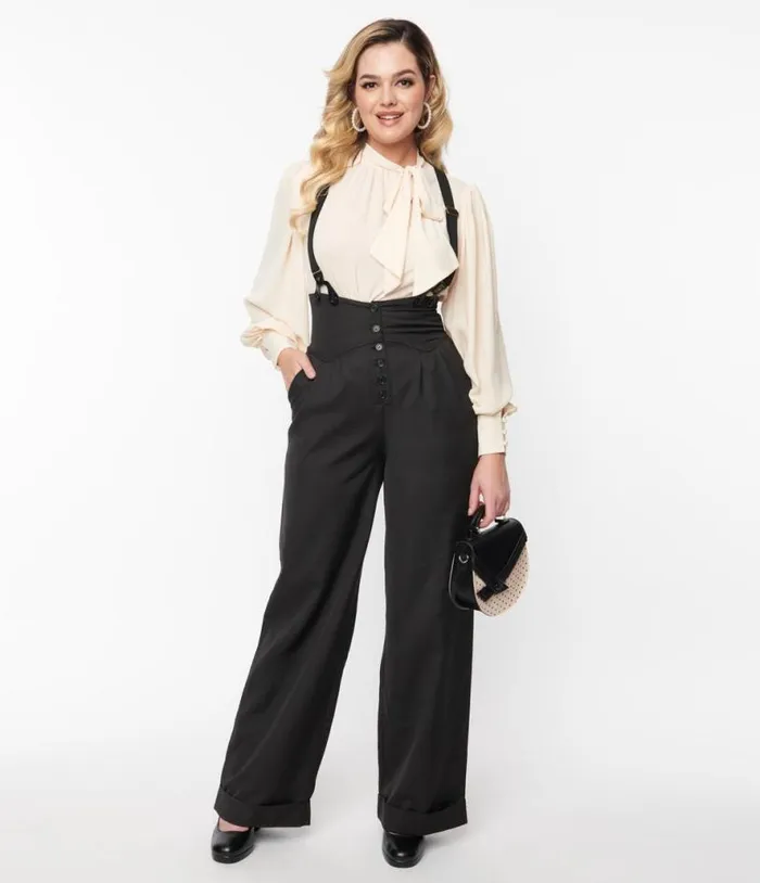 1930s Black Thelma Suspender Pants Clothing Unique Vintage Pants