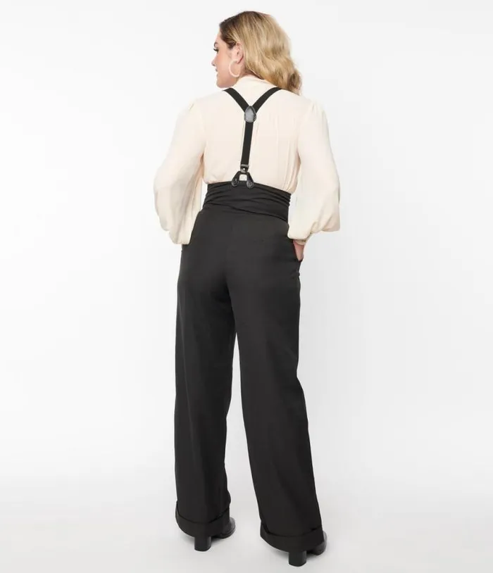 1930s Black Thelma Suspender Pants Clothing Unique Vintage Pants