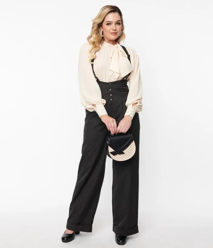 1930s Black Thelma Suspender Pants Clothing Unique Vintage Pants