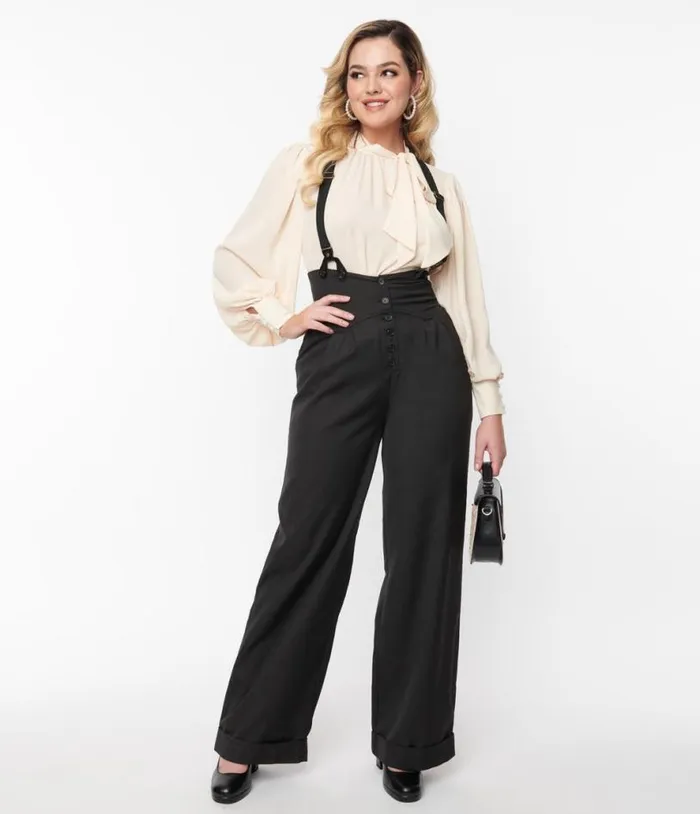 1930s Black Thelma Suspender Pants Clothing Unique Vintage Pants