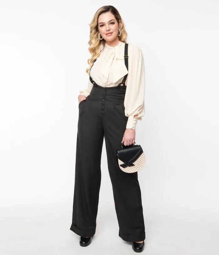 1930s Black Thelma Suspender Pants Clothing Unique Vintage Pants