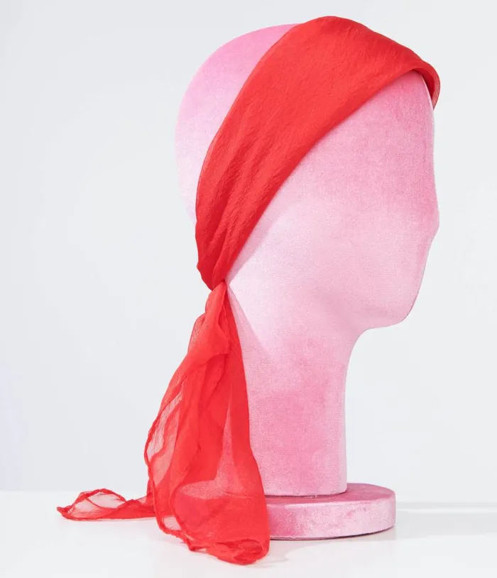 1950s Red Chiffon Hair Scarf Accessories Unique Vintage Gloves and Scarves