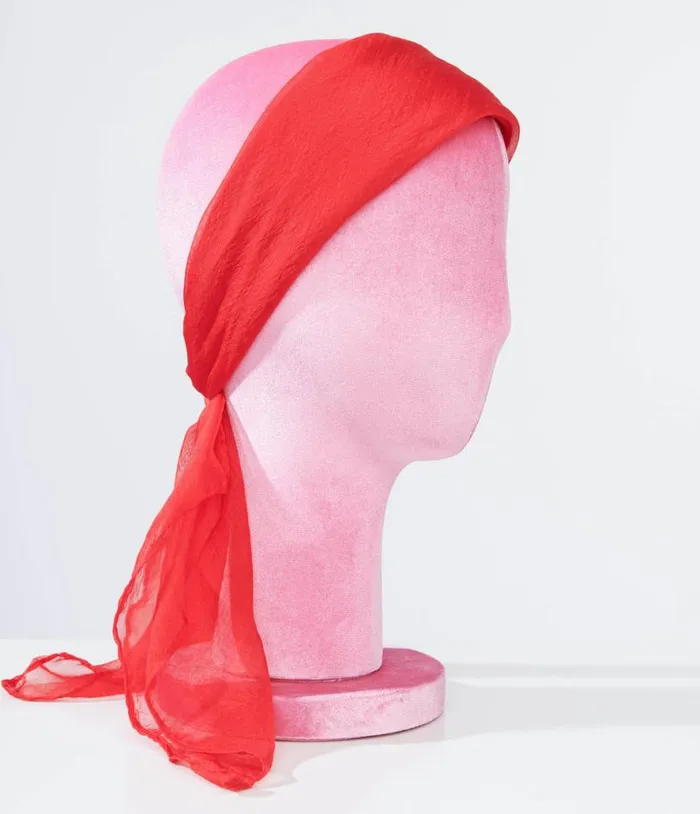1950s Red Chiffon Hair Scarf Accessories Unique Vintage Gloves and Scarves