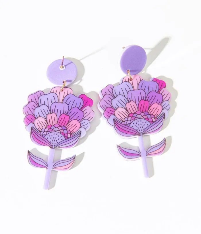 1970s Purple Flower Bloom Earrings Accessories Unique Vintage Earrings