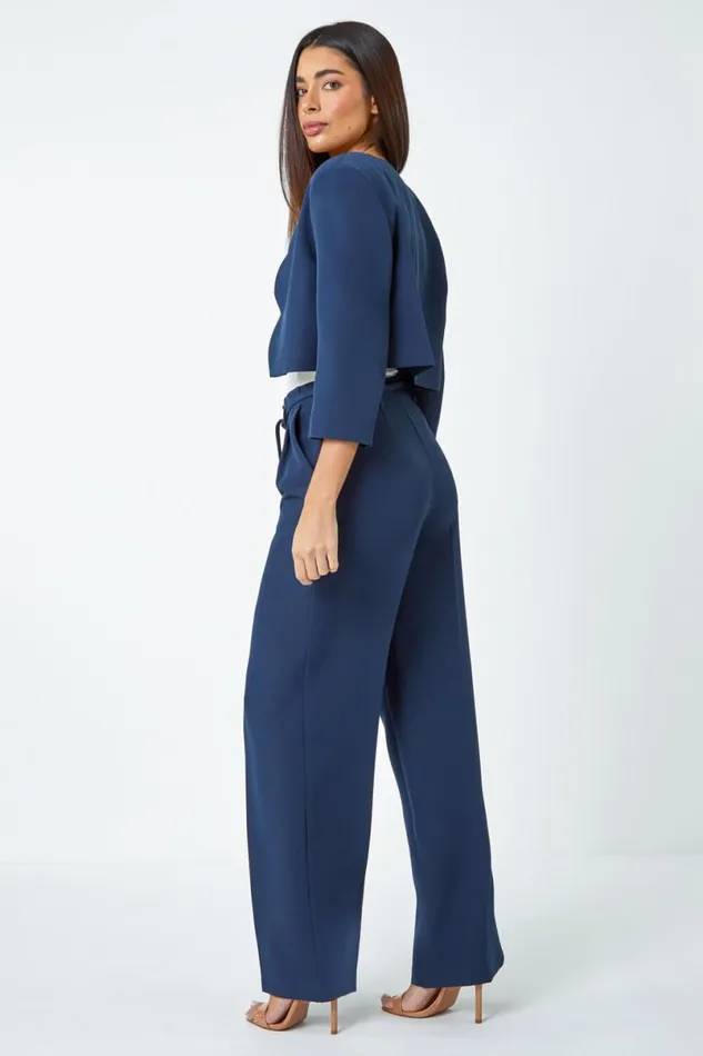 34 Sleeve Cropped Scallop Edge Smart Jacket Women Roman Jackets