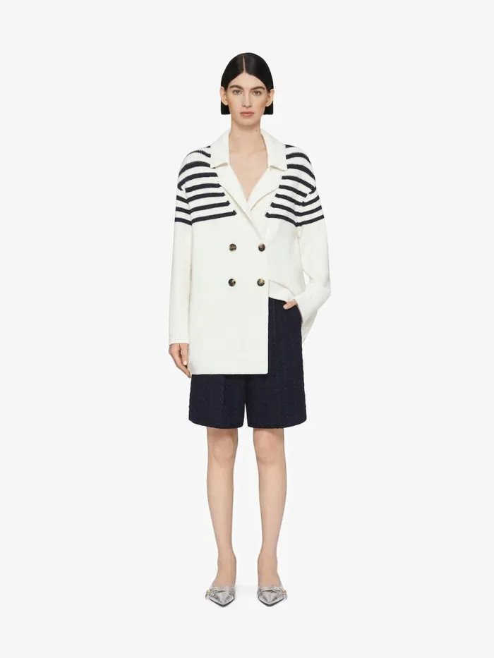 4g Striped Cardigan In Wool And Cotton Whitenavy Women Givenchy Sweaters