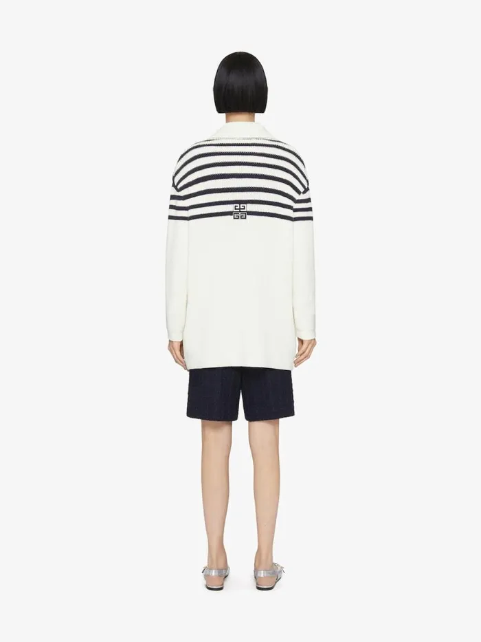 4g Striped Cardigan In Wool And Cotton Whitenavy Women Givenchy Sweaters