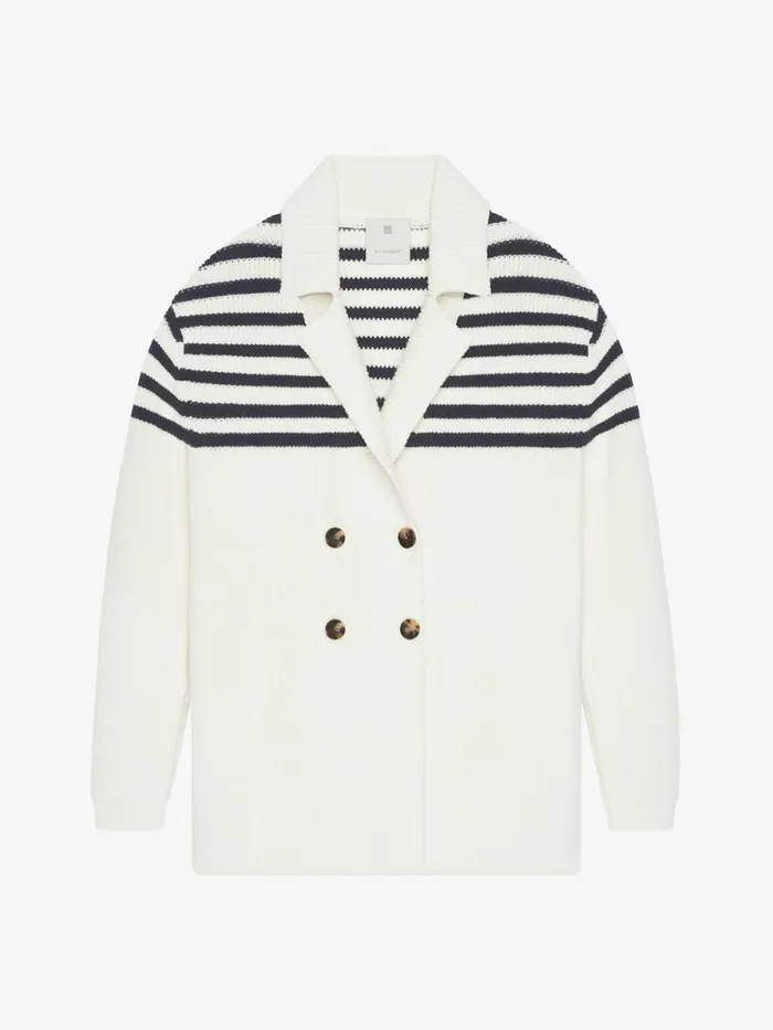 4g Striped Cardigan In Wool And Cotton Whitenavy Women Givenchy Sweaters