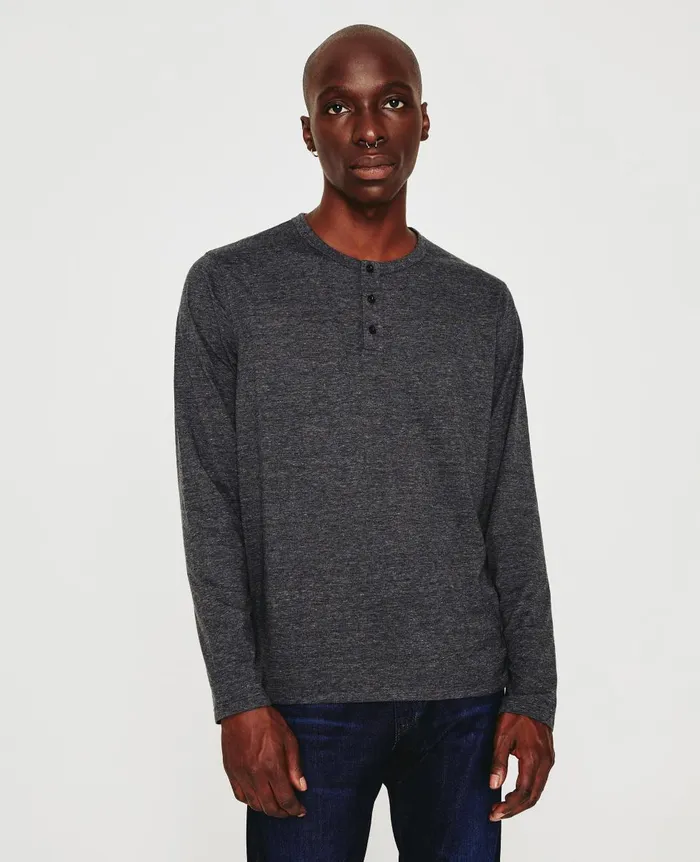 AG Jeans Bryce Long Sleeve Henley Heather Charcoal Men Tees