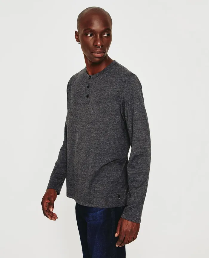 AG Jeans Bryce Long Sleeve Henley Heather Charcoal Men Tees AG Jeans Bryce Long Sleeve Henley Heather Charcoal Men Tees