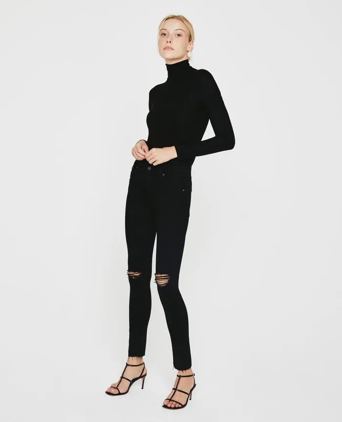 AG Jeans Farrah Skinny Ankle 1 Year Midnight Black Destruct Women Denim AG Jeans Farrah Skinny Ankle 1 Year Midnight Black Destruct Women Denim