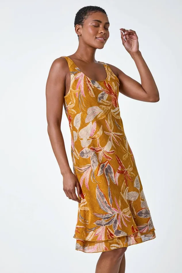 Amber Floral Print Cotton Layered Dress Women Roman Dresses