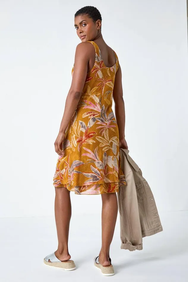 Amber Floral Print Cotton Layered Dress Women Roman Dresses