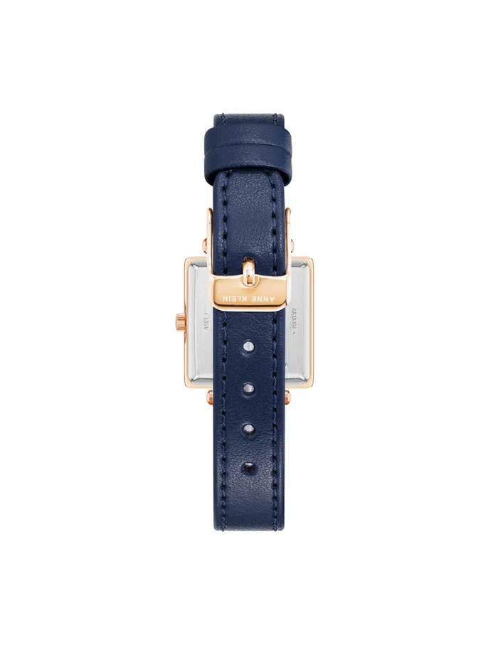 Anne Klein Consider It Solar Square Leather Strap Watch Navy Women Watches 038 Jewelry