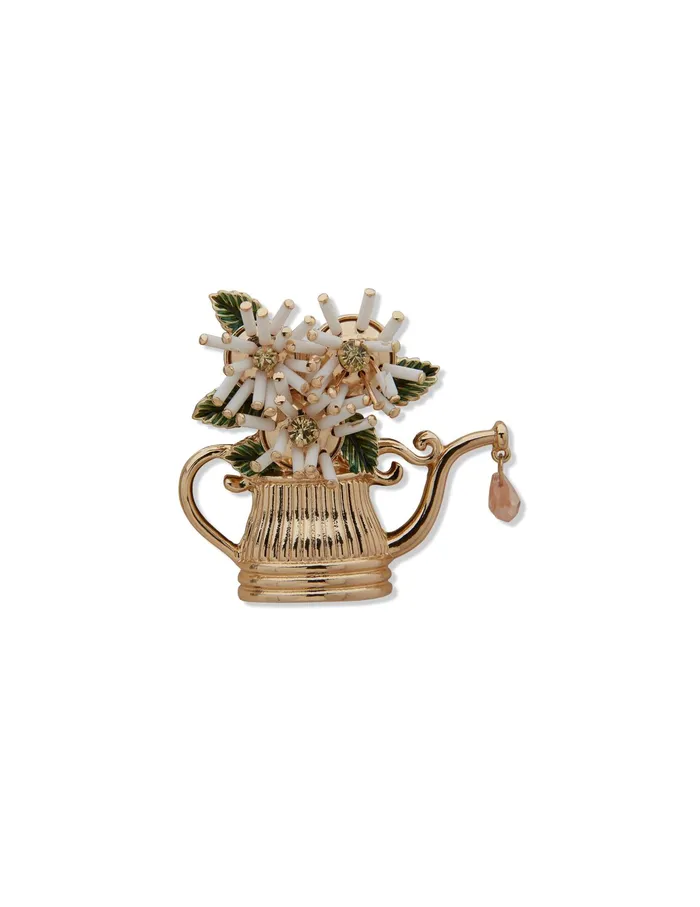 Anne Klein Flower Pot Brooch In Gift Box Gold Tone Women Watches 038 Jewelry