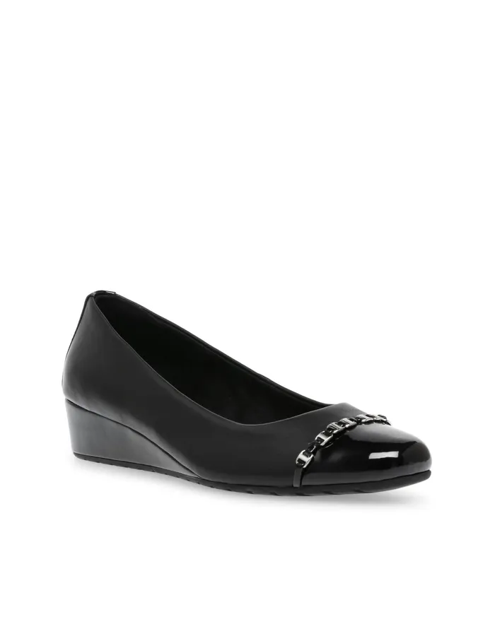 Anne Klein Moxy Leather Wedge Black Women Shoes