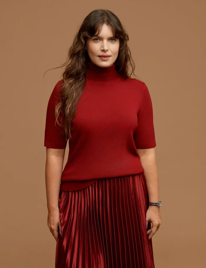 Anne Klein Plus Size Half Sleeve Turtleneck Titan Red Women Clothing