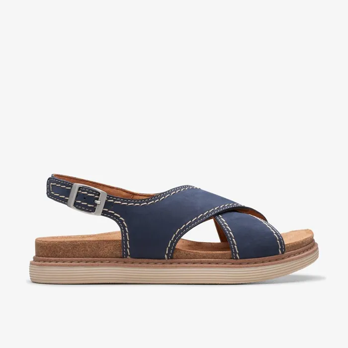 Arwell Sling Navy Nubuck Women Clarks Sandals and Flip Flops