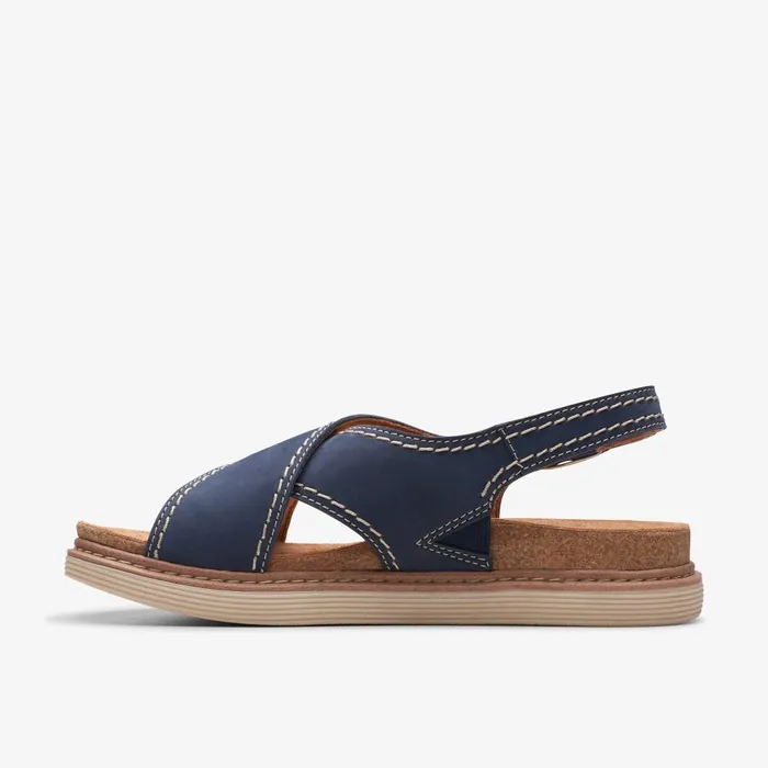 Arwell Sling Navy Nubuck Women Clarks Sandals and Flip Flops