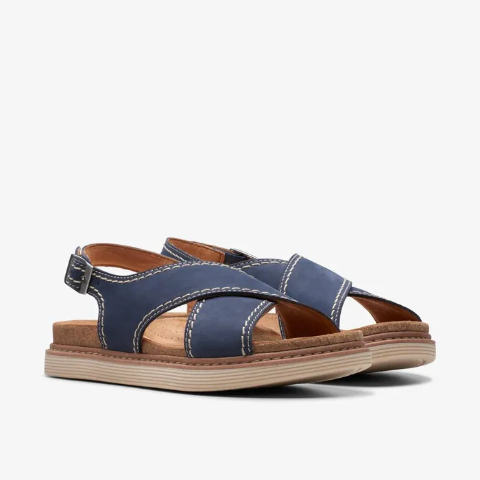 Arwell Sling Navy Nubuck Women Clarks Sandals and Flip Flops