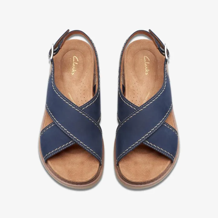 Arwell Sling Navy Nubuck Women Clarks Sandals and Flip Flops
