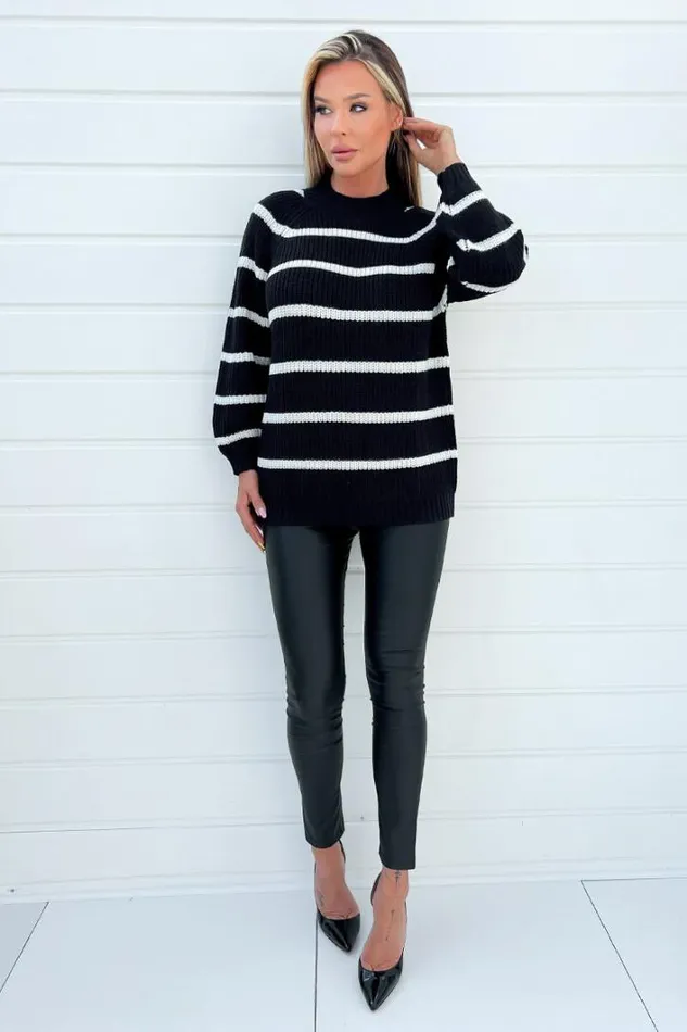 AX Paris Black And Cream Oversized Stripe Knit Jumper Knitwear