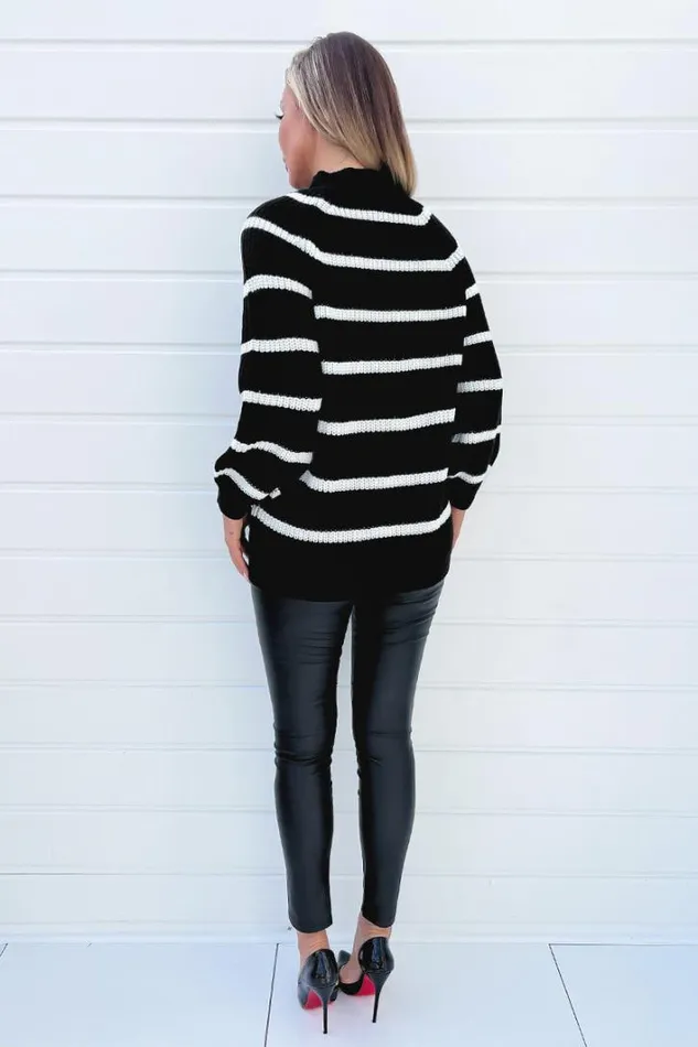AX Paris Black And Cream Oversized Stripe Knit Jumper Knitwear