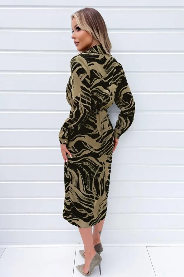 AX Paris Black And Khaki Print Wrap Collared Midi Dress Dresses