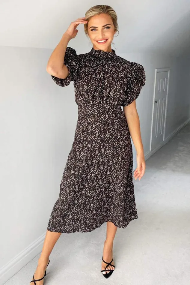 AX Paris Black Ditsy Floral Puff Sleeve Midi Dress Midi Dresses
