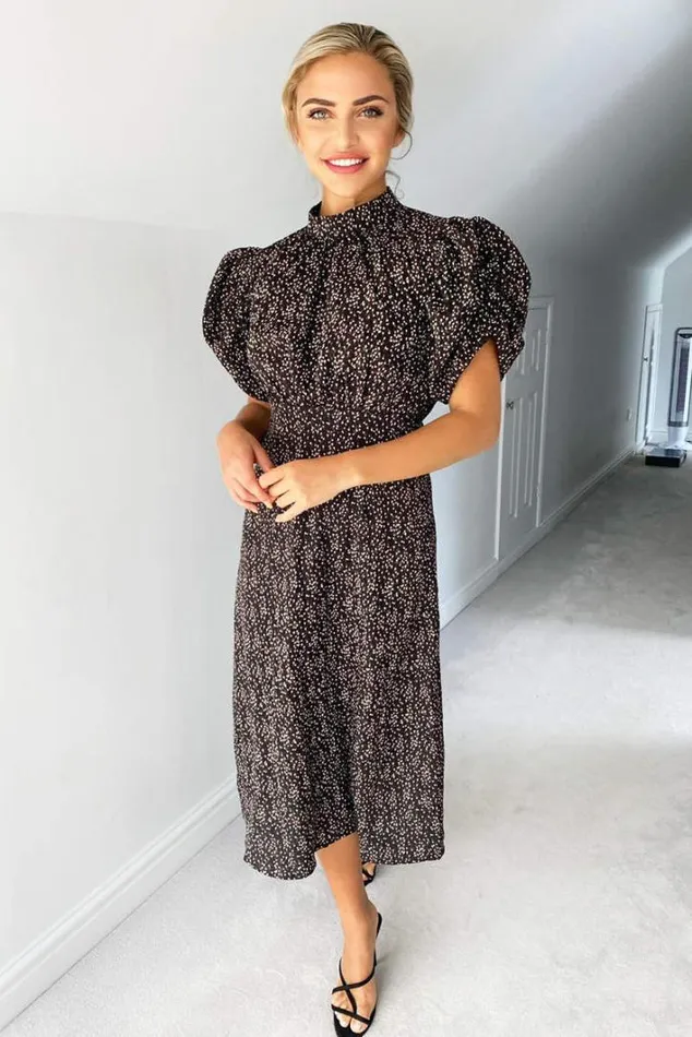 AX Paris Black Ditsy Floral Puff Sleeve Midi Dress Midi Dresses