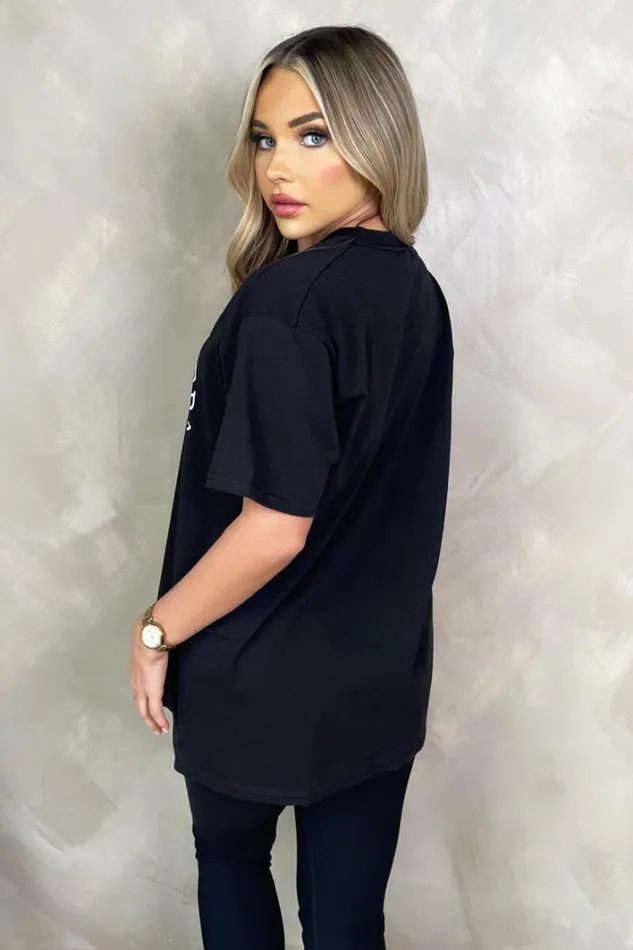 AX Paris Black French Riviera Slogan TShirt Tops