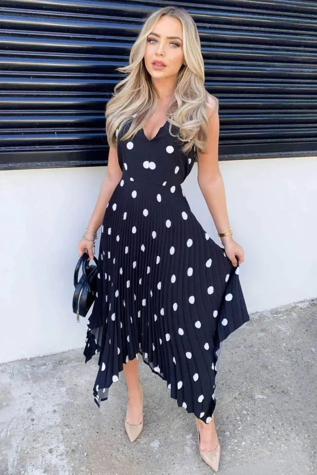 AX Paris Black Polka Dot Sleeveless Pleated Dress Dresses