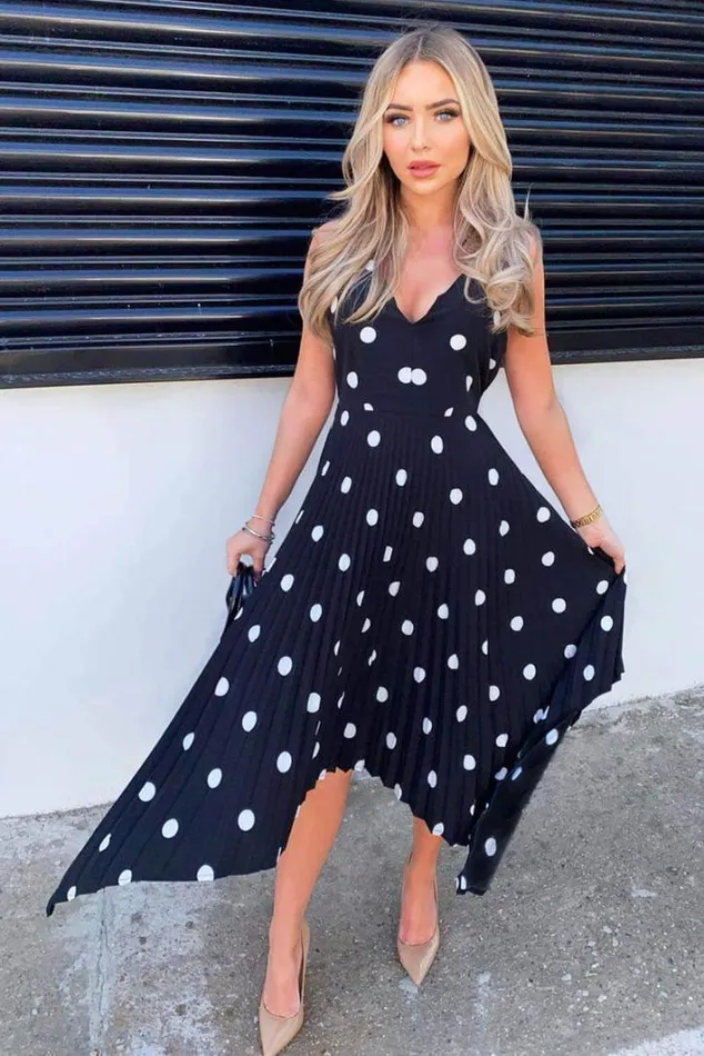 AX Paris Black Polka Dot Sleeveless Pleated Dress Dresses