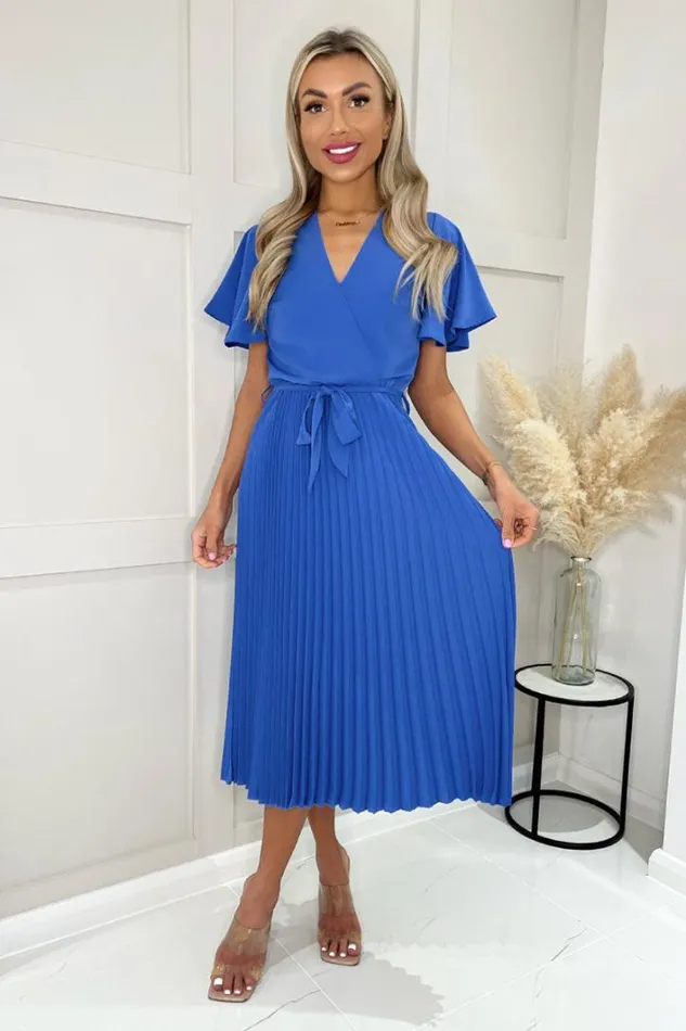 AX Paris Blue Pleated Midi Dress With Tie Waist Dresses