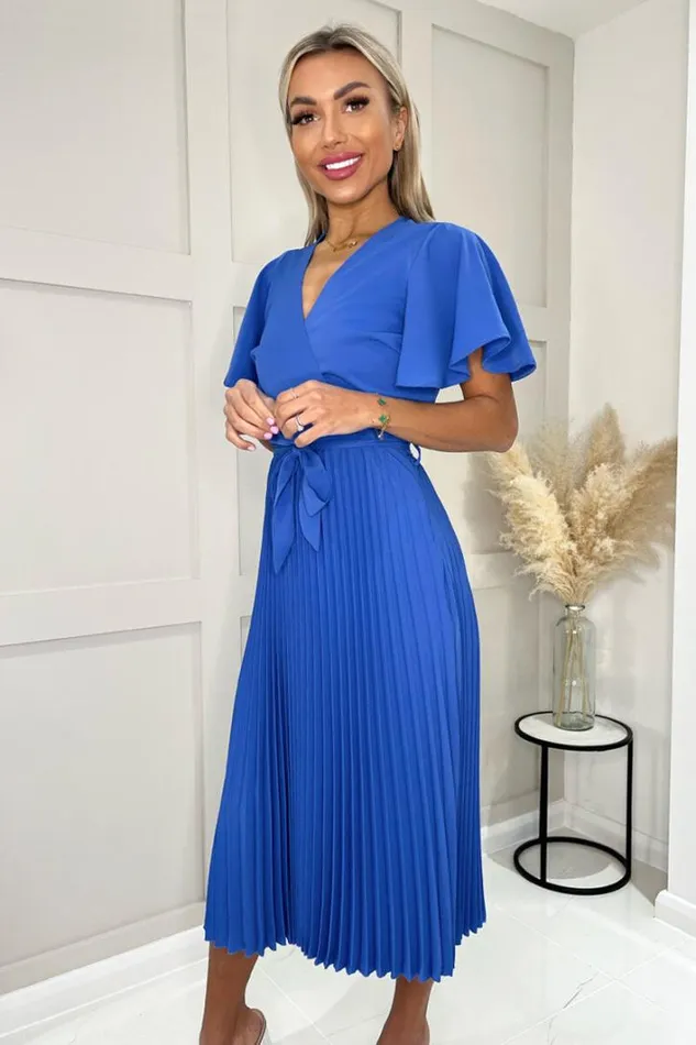 AX Paris Blue Pleated Midi Dress With Tie Waist Dresses
