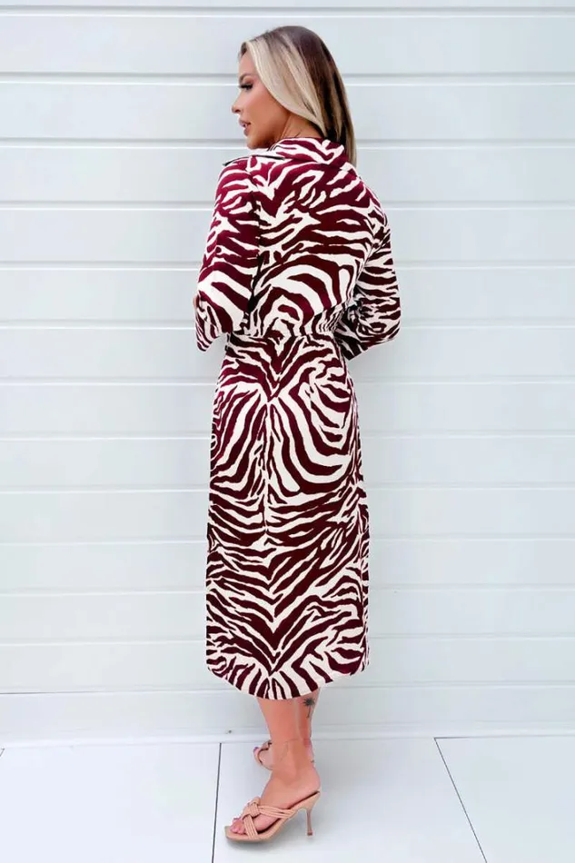AX Paris Burgundy Animal Print Button Top Gathered Side Midi Dress Dresses