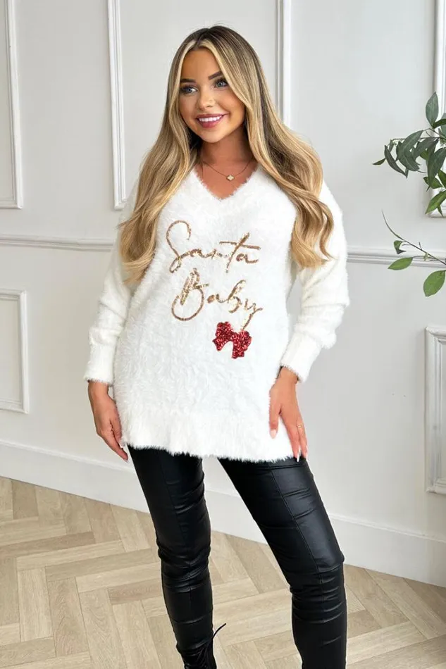 AX Paris Cream Fluffy Santa Baby Sequin Jumper Knitwear