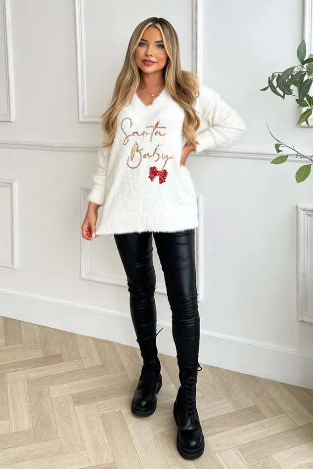 AX Paris Cream Fluffy Santa Baby Sequin Jumper Knitwear