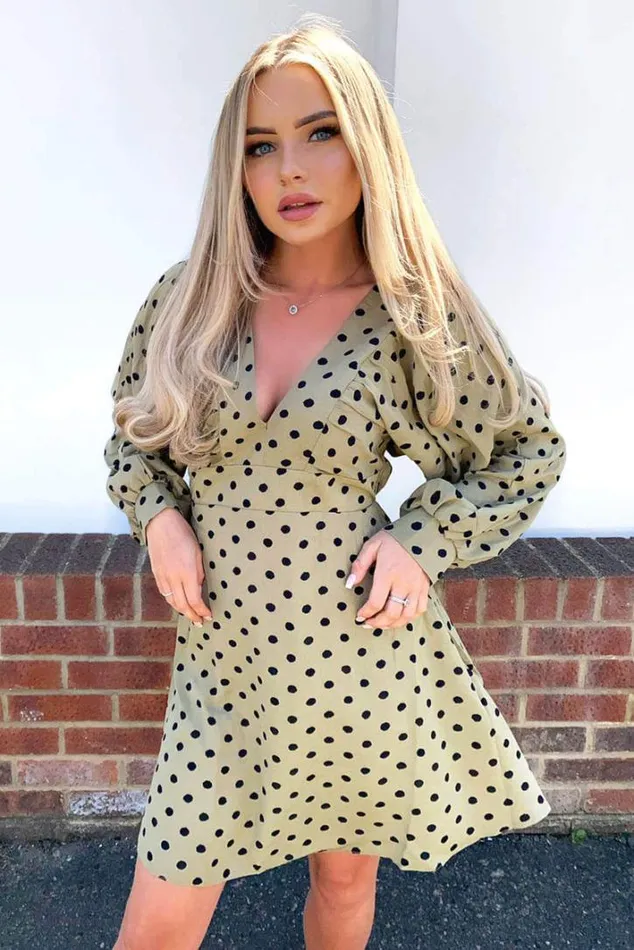 AX Paris Khaki Polka Dot V Neck Dress Day Dresses