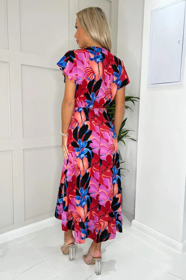 AX Paris Multi Floral Printed Wrap Over Top Frill Hem Midi Dress Dresses