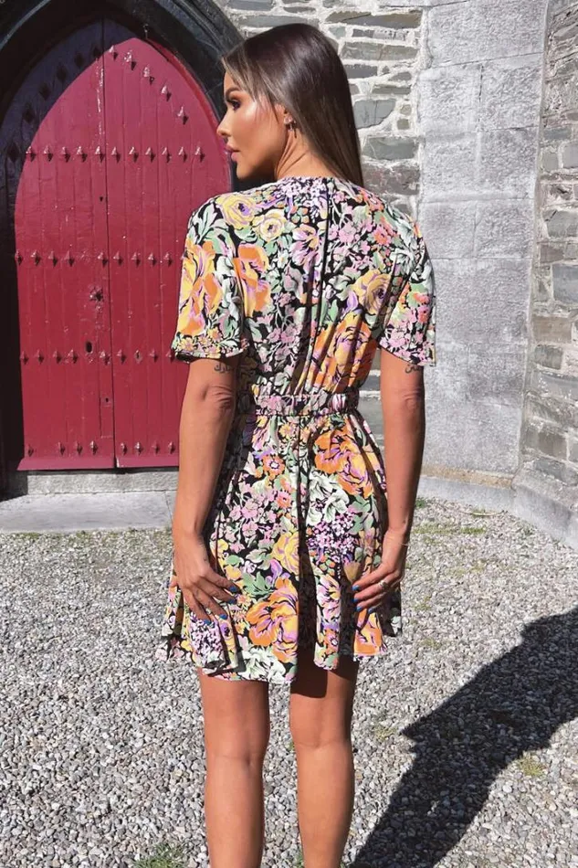 AX Paris Multi Floral Wrap Top Belted Skater Dress Dresses
