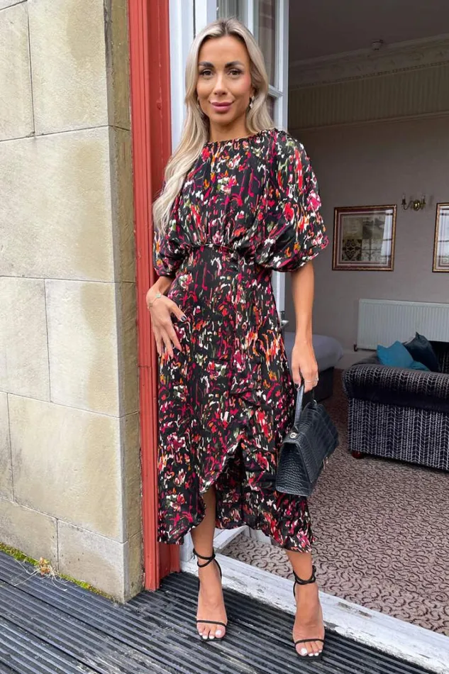 AX Paris Multi Print Batwing Top Wrap Skirt Midi Dress Dresses