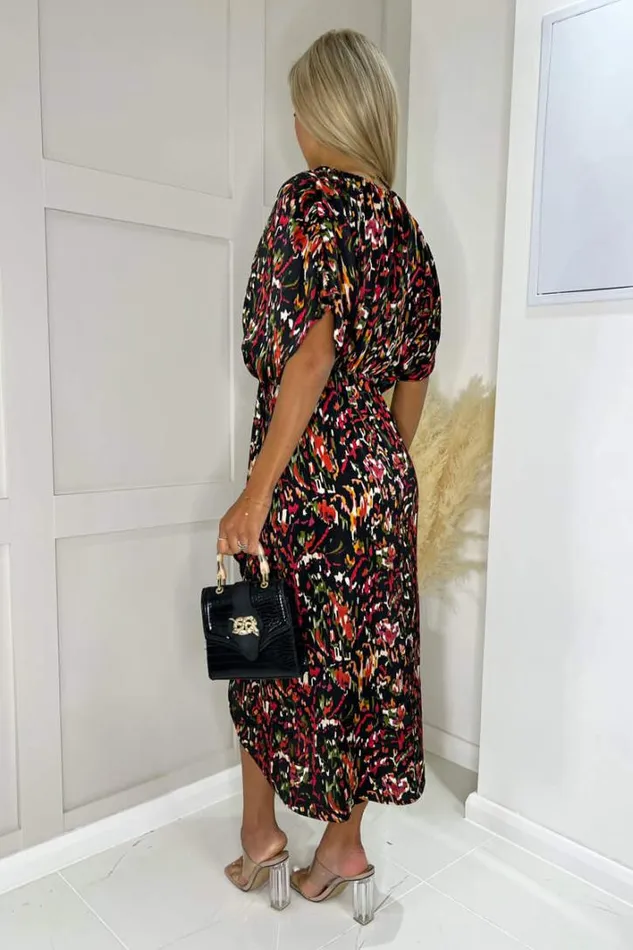 AX Paris Multi Print Batwing Top Wrap Skirt Midi Dress Dresses