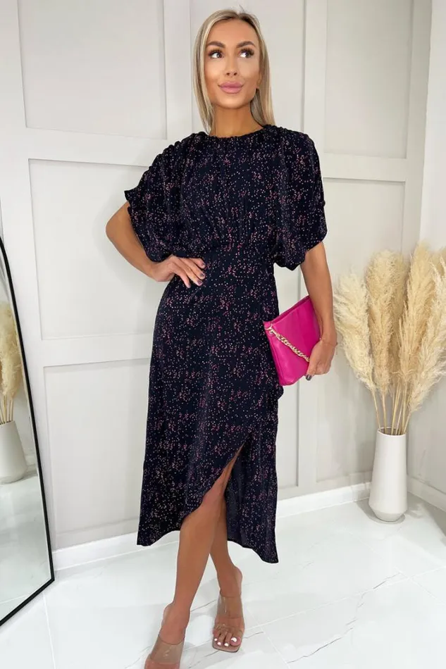AX Paris Navy And Pink Printed Wrap Skirt Midi Dress Dresses
