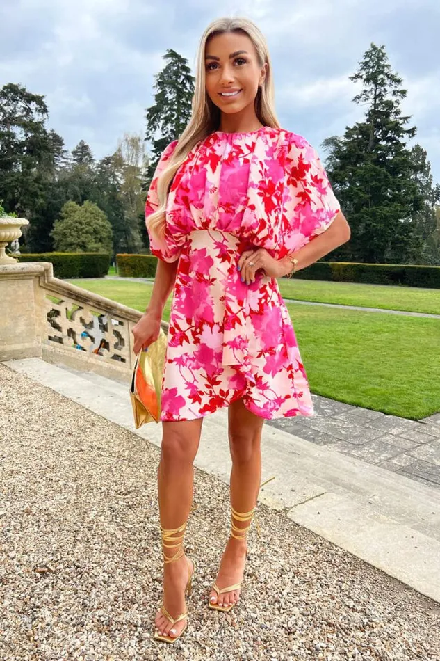 AX Paris Pink And Red Floral Printed Mini Dress Dresses