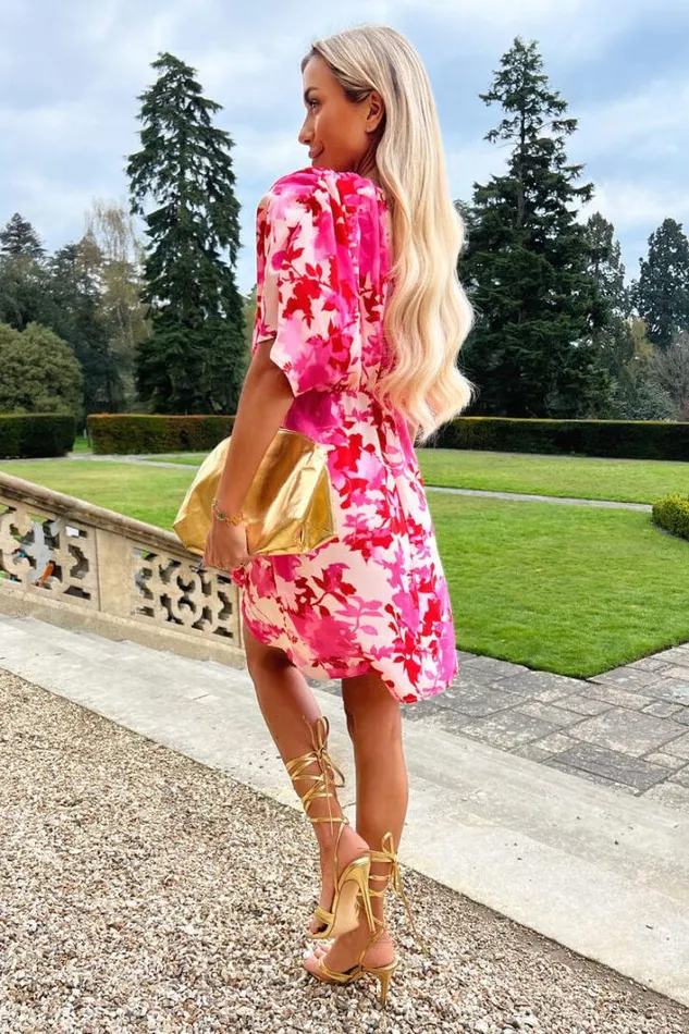 AX Paris Pink And Red Floral Printed Mini Dress Dresses