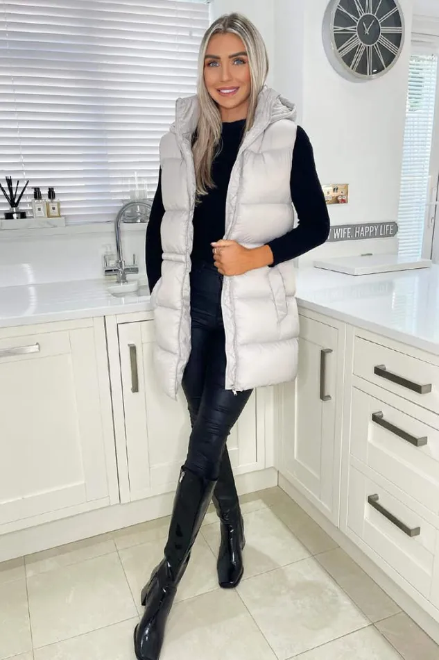 AX Paris Silver Drawstring Hooded Gilet Coats and Jackets