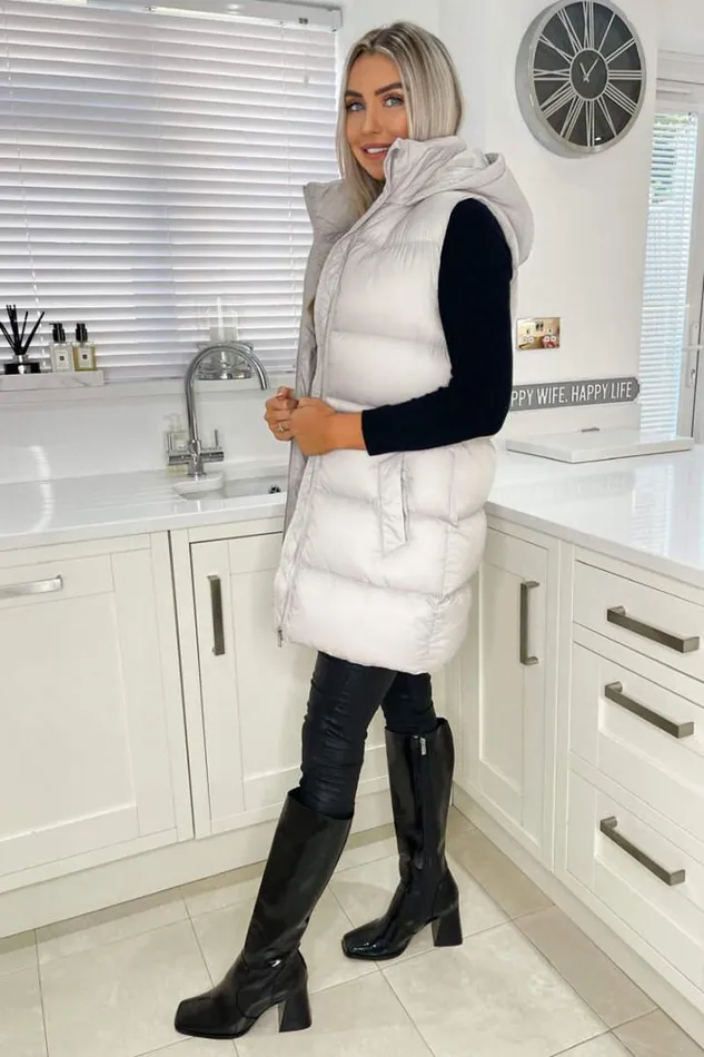 AX Paris Silver Drawstring Hooded Gilet Coats and Jackets