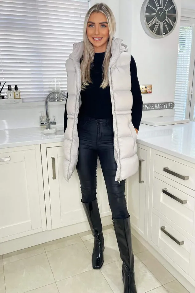 AX Paris Silver Drawstring Hooded Gilet Coats and Jackets