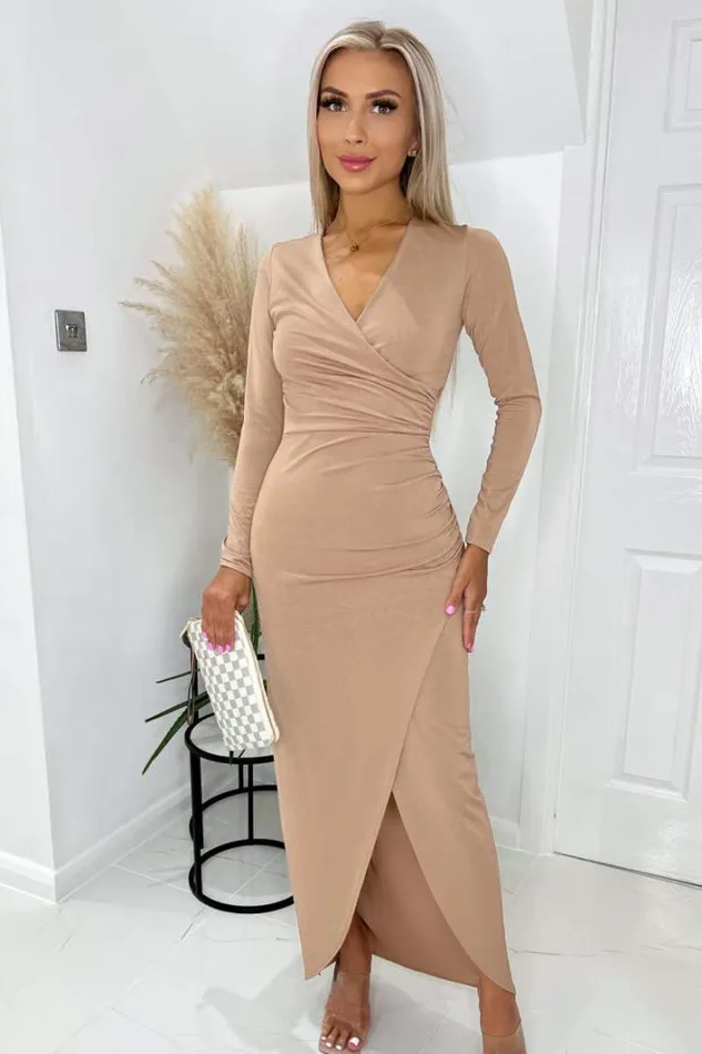 AX Paris Stone Long Sleeve Wrap Over Maxi Dress Dresses